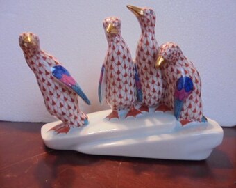 Herend Penguins on ice Figurine rust fishnet 5175 / VH