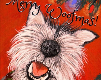 Cute Merry Woofmas Schnauzer Christmas Card