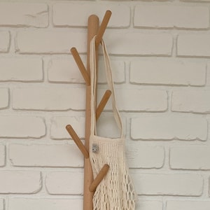 Scandinavian Design Vertical Beech Wood Wall Mount 5-peg dowel Hook - For bags, hats, towels, necklaces~( a few darker shade left)