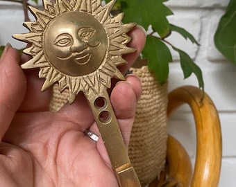 Vintage Handcrafted brass wall hook - Sun