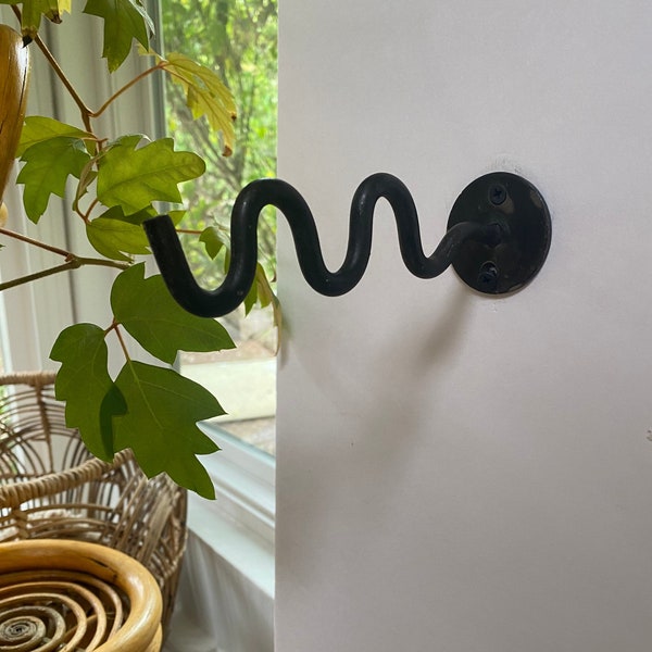 Whimsical Wavy Modern Black Metal Planter Wall Hook - For plant, Hangers, Bags, Jewelry, Chimes and more!
