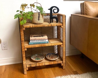 Vintage 1960's Boho decor floor folding wicker shelf - Free Shipping!