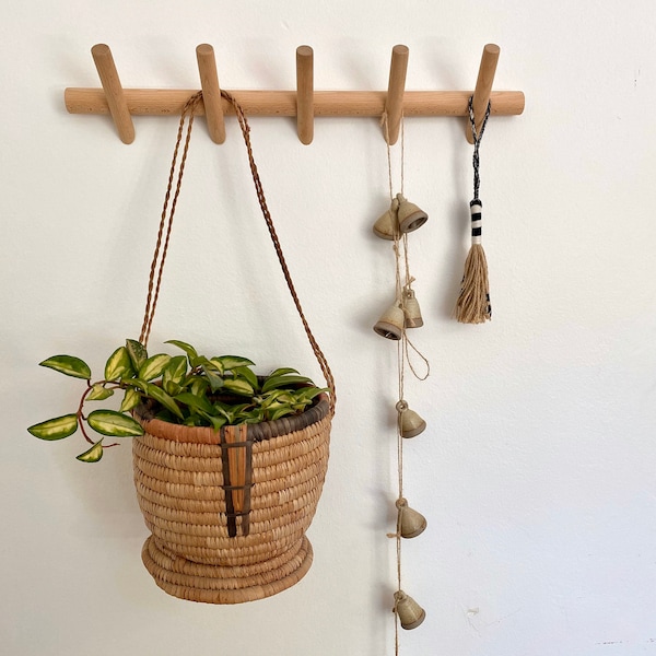 Handmade Beech Wood Wall Mount Hook Rack, Modern Design