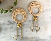 Boho Hand Weaved Rattan Wicker Gold Metal Hook with Jeweled embellished