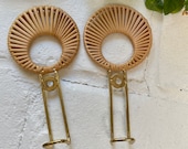 Set of 2 Beautiful Gold Color Metal Wrapped in Wicker Wall hook Modern Boho Decor