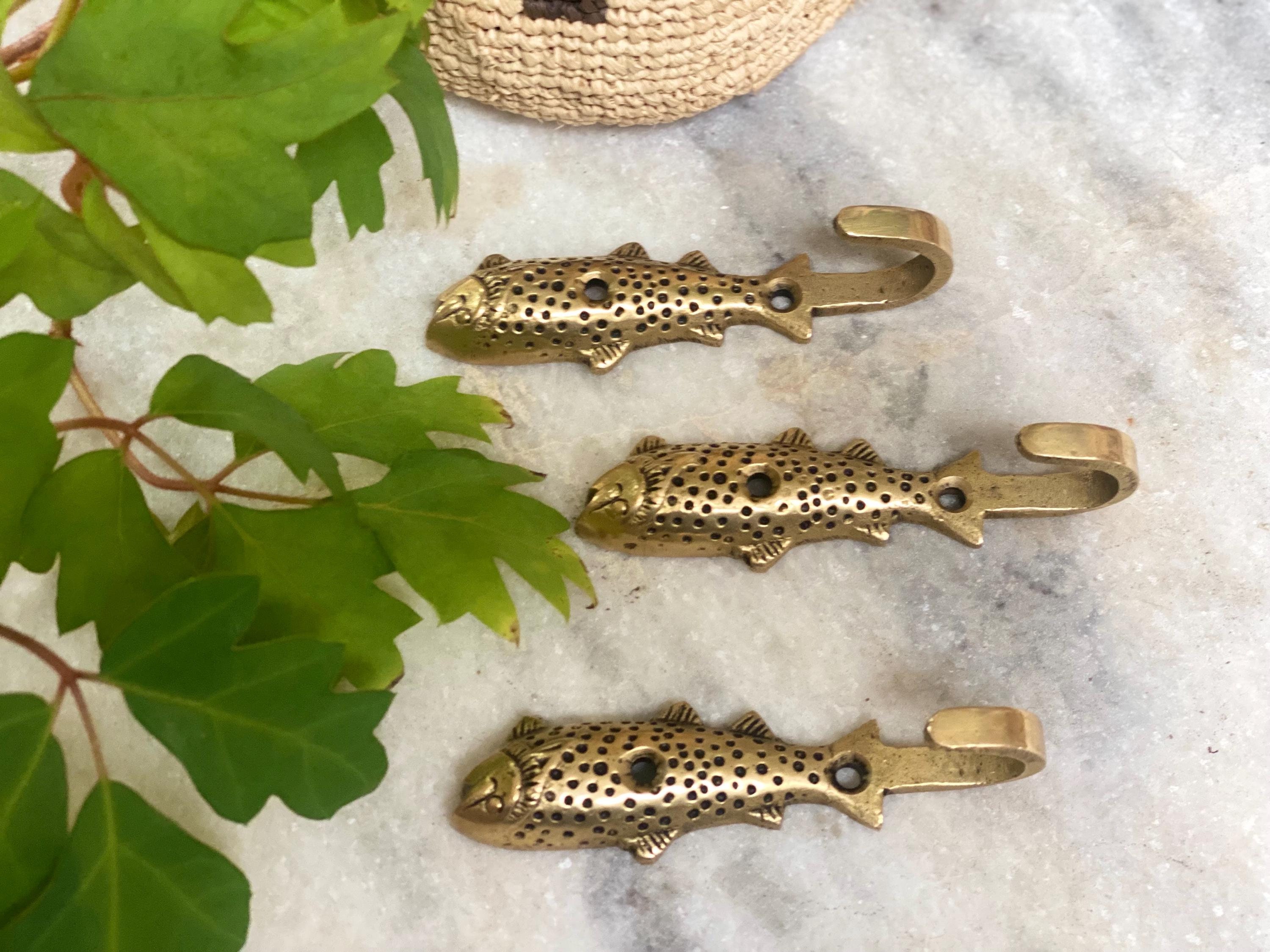 Handcrafted brass wall key hook - Small Fish