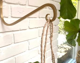 Hand forged iron wall plant arched hanger Hook - Available in Black or Gold