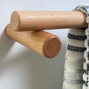 Handmade Sustainable European Beech wood Wall Mount Towel Bar Hanging Rack Free shipping for lager size image 3