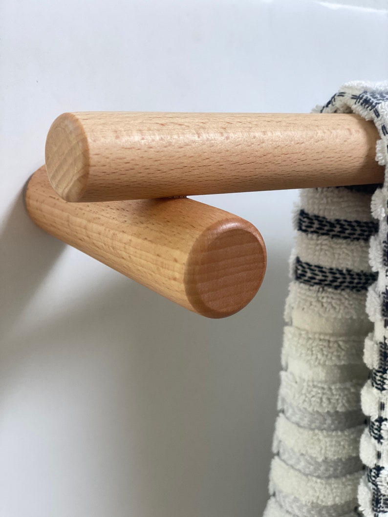 Handmade Sustainable European Beech wood Wall Mount Towel Bar Hanging Rack Free shipping for lager size image 3