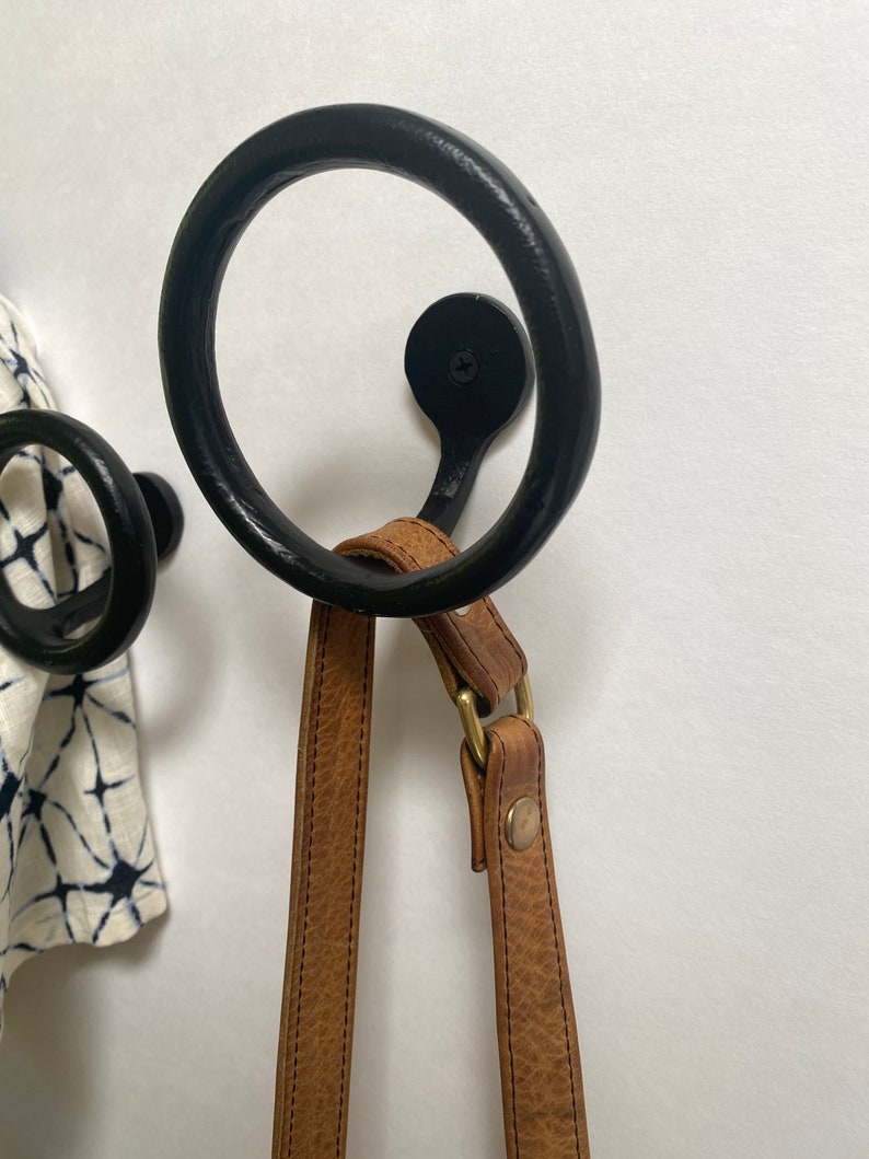 Gorgeous Hand Forged Metal Modern, Farmhouse Round Circle Towel, Bag, Backpack, Coat Hook Available in 3 or 4 in Black or Gold Black 4 inches