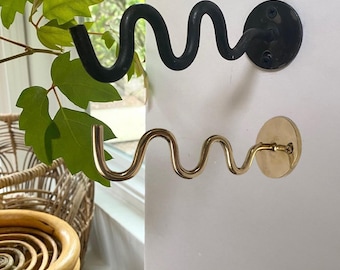 Squiggle Wall Hook, Black Iron or Solid Brass, Whimsical Home Decor