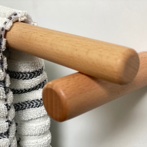 Handmade Sustainable European Beech wood Wall Mount Towel Bar Hanging Rack Free shipping for lager size image 5