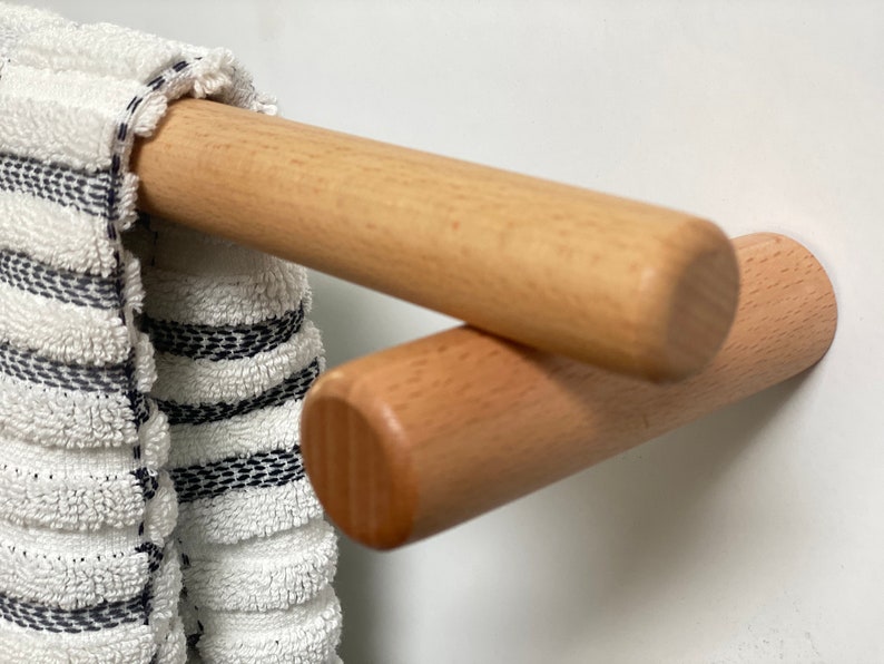Handmade Sustainable European Beech wood Wall Mount Towel Bar Hanging Rack Free shipping for lager size image 5