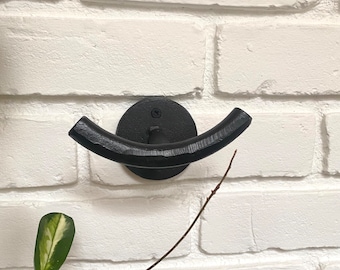 Modern Black Hand Forged Heavy Duty Iron Curved Half Circle Wall Hooks for Towels, Coats, Bags, Backpacks, Blankets