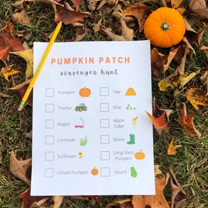 Printable Pumpkin Patch Scavenger Hunt Sheet - Pumpkin Patch Checklist Game - Pumpkin Patch Birthday Party Game - Print At Home