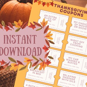 Printable Thanksgiving Coupons - Digital Download - Thanksgiving Gift Vouchers - Instant Download - Printable Thanksgiving Gift