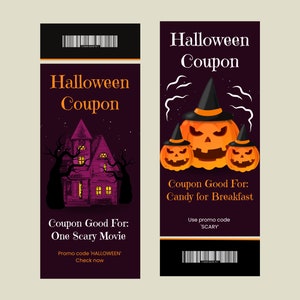 Printable Halloween Coupons, Printable Halloween Gift, Instant Download, Candy Coupon, PDF Download