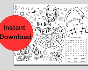 Printable Pizza Party Activity Mat - Instant Download - Kids Activity Placemat - Digital Download - Pizza Party Placemat