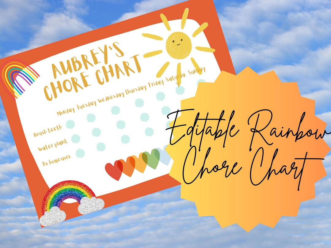 Rainbow Chore Chart for Kids - Editable Printable Chore Chart - Toddler ...