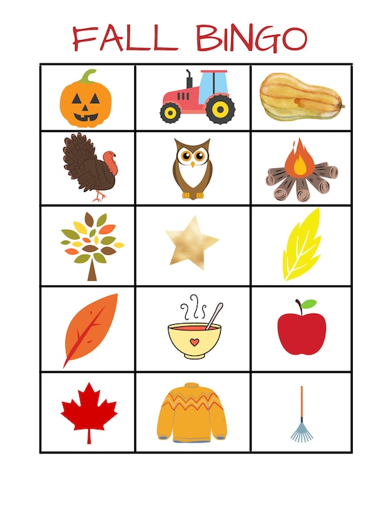 Digital Download Printable Fall Bingo Instant Download for Etsy