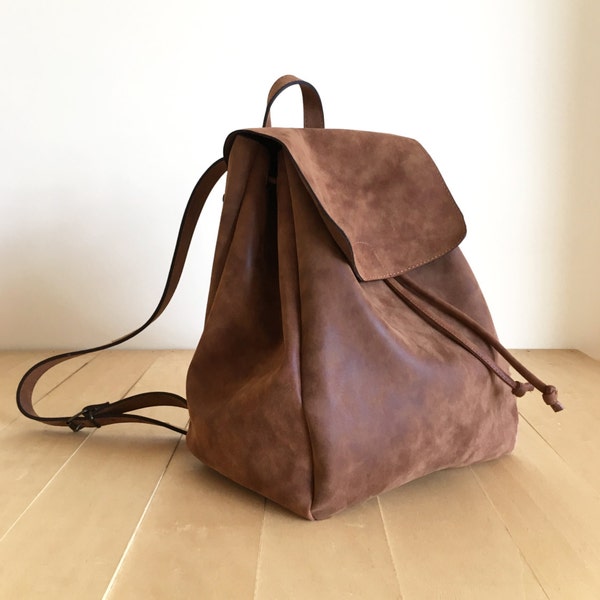 Faux Leather Brown Backpack - Vegan Backpack - Water Resistant - Vegan Leather - Rustic Leather - Distressed Leather - Boho Bag - Gift Ideas