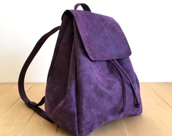 Faux Leather Purple Backpack - Vegan Backpack - Water Resistant - Vegan Leather - Rustic Leather - Distressed Leather - Boho Bag - Gift