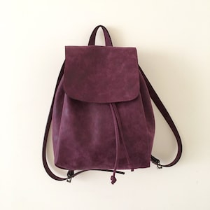 Faux Leather Burgundy Backpack - Vegan Backpack - Water Resistant - Vegan Leather - Rustic Leather - Distressed Leather - Boho Bag - Gift