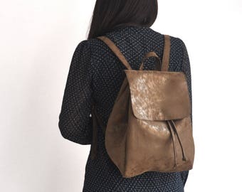 Metallic Bronze Backpack - Vegan Backpack - Metallic Leather - Vegan Leather - Rustic Leather - Distressed Leather - Bronze Leather