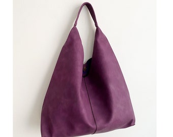 Vegan Leather Hobo Bag in Purple - Slouchy Bag - Hobo Shoulder Bag - Distressed Faux leather - Hobo Bag for Women - minimal handbag