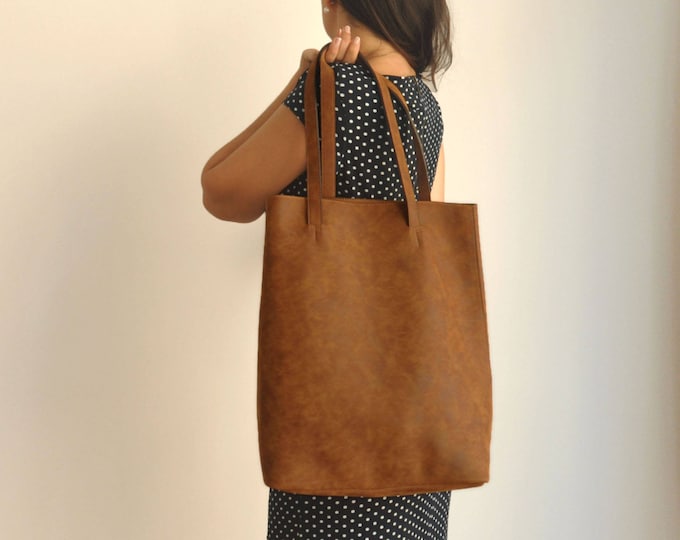 Vegan leather shoulder bag - back to school - Vegan handbag - Water Resistant - Vegan Leather - Rustic Leather - Distressed Leather