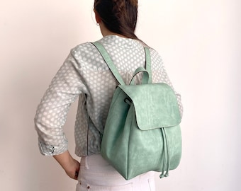 Mint Green Backpack - Vegan Backpack - Water Resistant - Vegan Leather - Rustic Leather - Distressed Leather - Summer Bag - Aqua