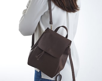 Mini Backpack - Dark Brown Bag - Vegan Backpack - Convertible Bag - Dark Brown Backpack