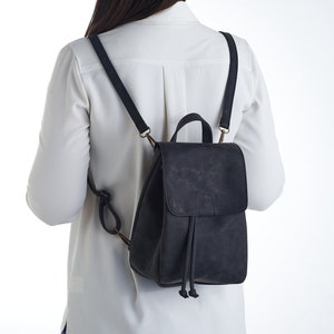 Mini Backpack - Black  Backpack - Vegan Backpack - Convertible Bag - Minimalist Backpack - Faux Leather Backpack