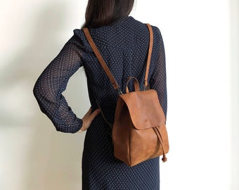 Mini Backpack - Brown Bag - Vegan Backpack - Convertible Bag - Brown Backpack