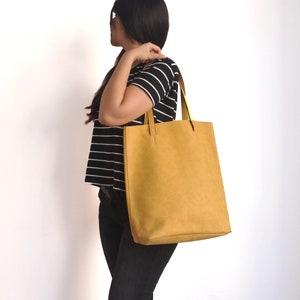 Faux Leather Yellow Tote Bag - Shoulder Bag - Vegan handbag - Water Resistant - Vegan Leather - Rustic Leather - Distressed Leather