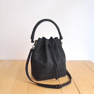 Faux Leather Bucket Bag Black Vegan Handbag Black Shoulder Bag ...