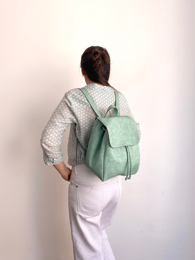 Mint Green Backpack Vegan Leather Summer Bag Vegan Backpack Water Resistant Distressed Leather Rustic Leather Aqua