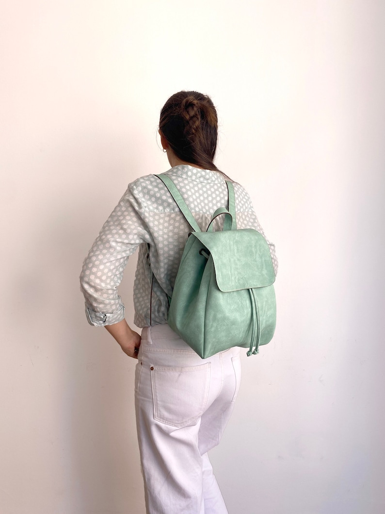 Mint Green Backpack Vegan Backpack Water Resistant Vegan Leather Rustic Leather Distressed Leather Summer Bag Aqua image 1