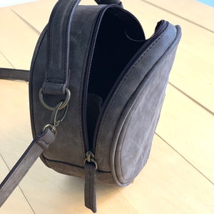 Faux Leather Circle Bag Dark Brown Vegan Crossbody Bag Brown Round Bag Crossbody Bag Detachable Strap Top Handle Bag image 5