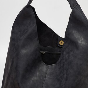 Vegan Leather Hobo Bag in Black Slouchy Bag Hobo Shoulder Bag Distressed Faux leather Hobo Bag for Women Everyday Handbag Redmaus image 3