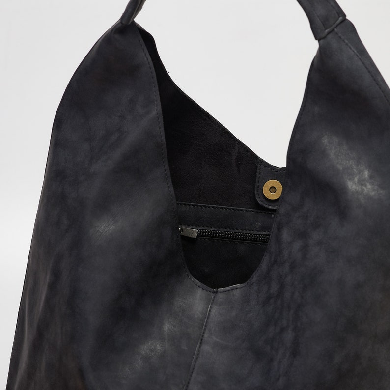 Vegan Leather Hobo Bag in Black Slouchy Bag Hobo Shoulder Bag Distressed Faux leather Hobo Bag for Women Everyday Handbag Redmaus image 3