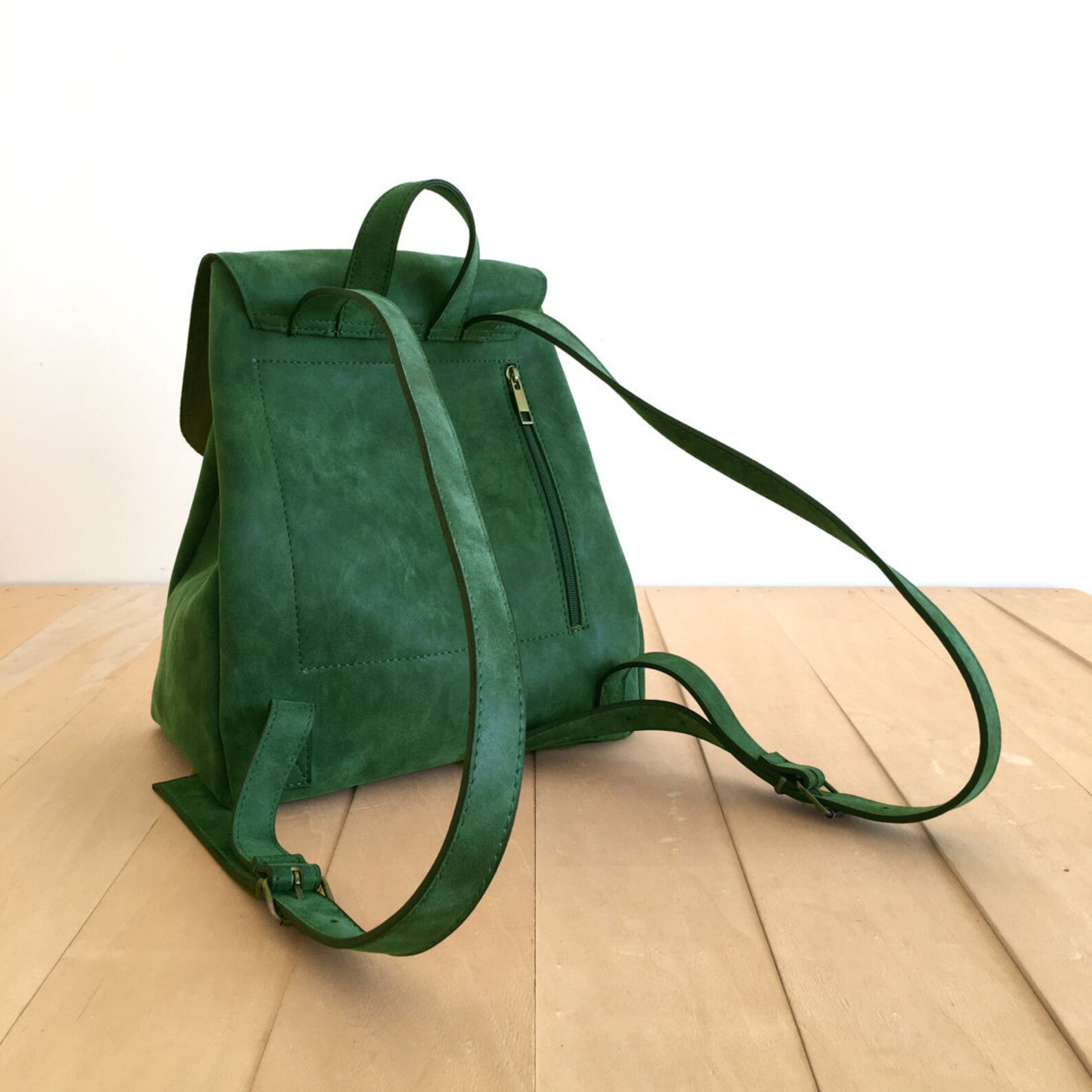 Faux Leather Green Backpack Vegan Backpack Water Resistant Etsy UK