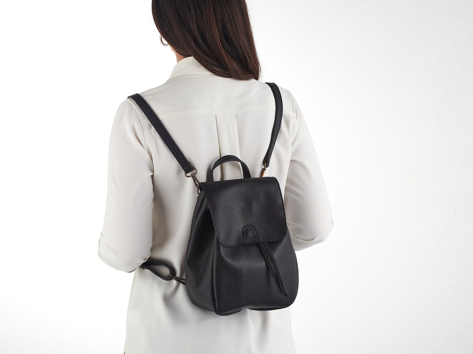 Black Mini Backpack - Vegan Backpack - Natural Grain - Convertible Bag ...