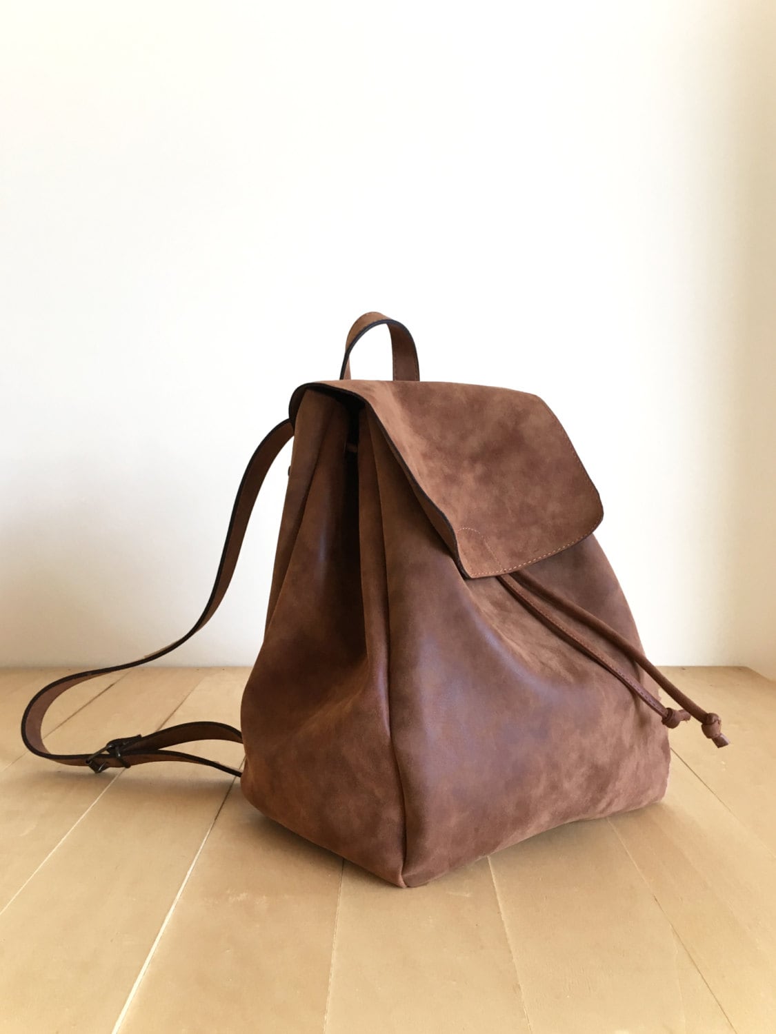 Faux Leather Brown Backpack Vegan Backpack Water Resistant 