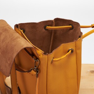 Yellow Mini Backpack Vegan Backpack Natural Grain Convertible Bag Minimalist Backpack Faux Leather Backpack image 7