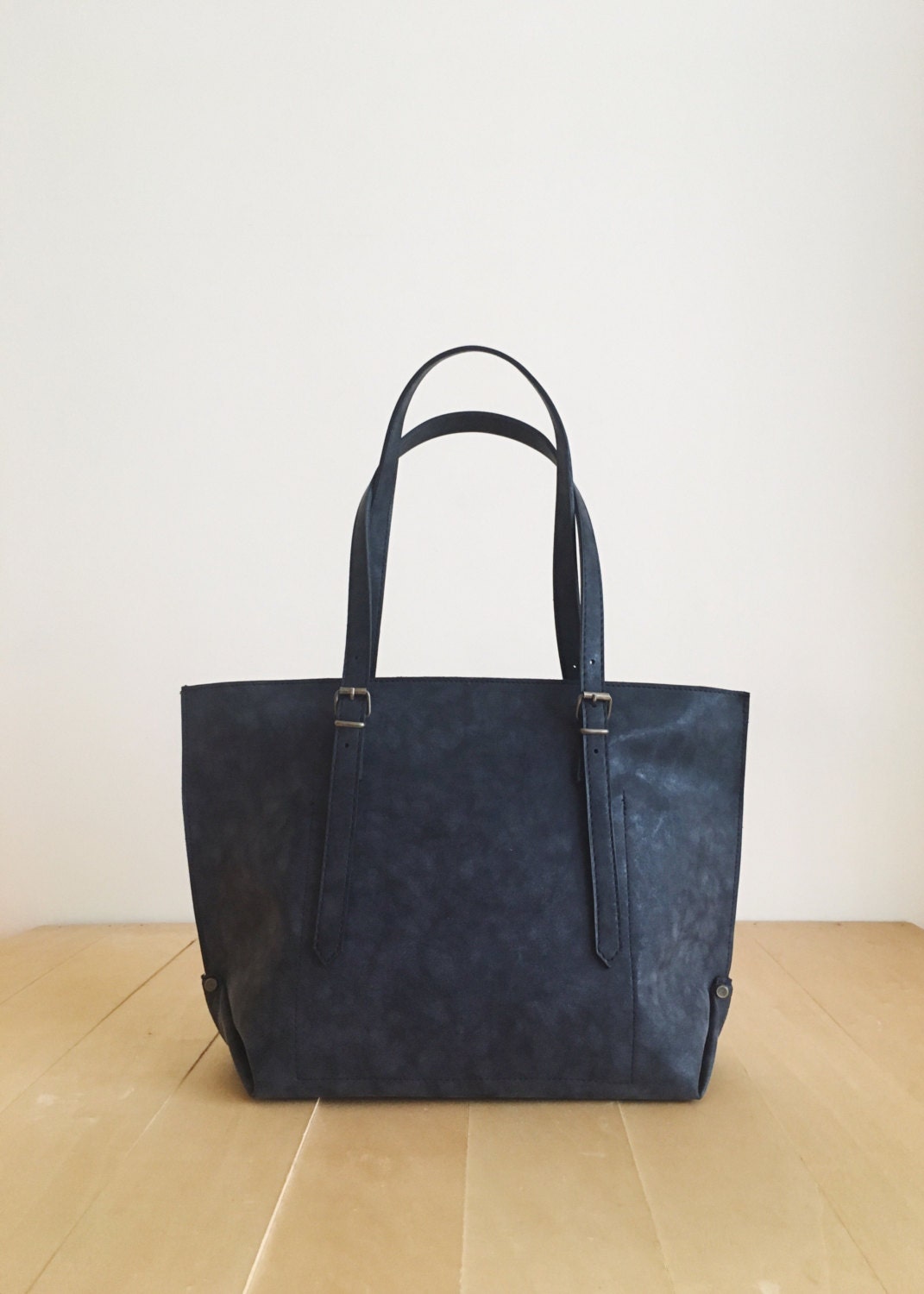 Faux Leather Black Tote Bag - Vegan Handbag - Water Resistant - Vegan Leather - Rustic Leather - Distressed Leather - Boho Bag - Gift