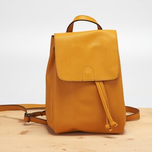 Yellow Mini Backpack Vegan Backpack Natural Grain Convertible Bag Minimalist Backpack Faux Leather Backpack image 2