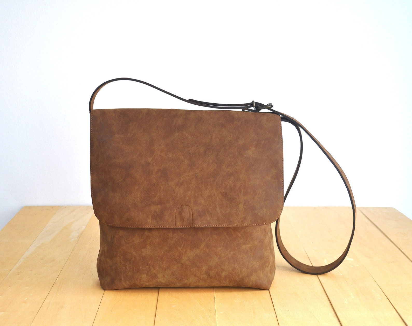 Faux Leather Brown Messenger Bag Vegan Messenger Bag Water Etsy