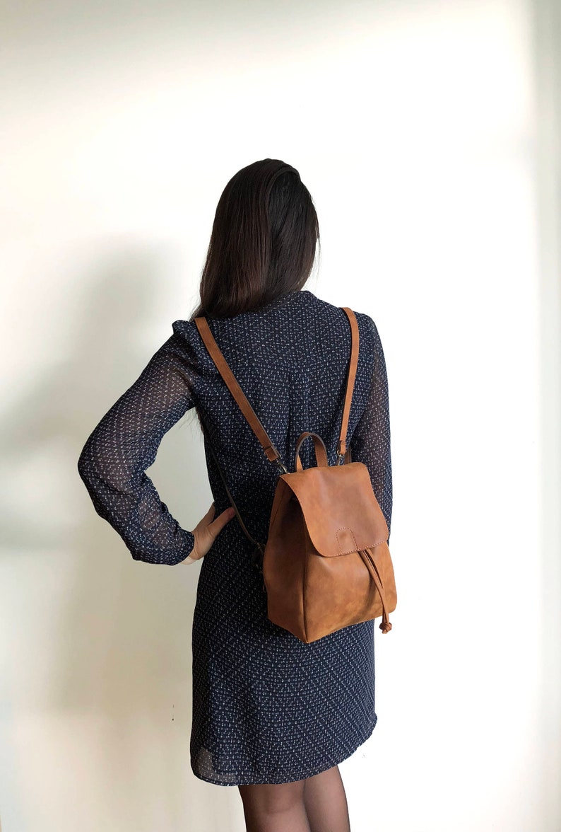 Mini Backpack - Brown Bag - Vegan Backpack - Convertible Bag - Brown Backpack 