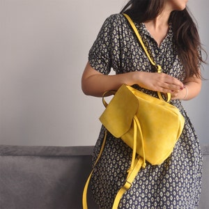 Mini Backpack - Yellow Bag - Vegan Backpack - Convertible Bag - Yellow Backpack